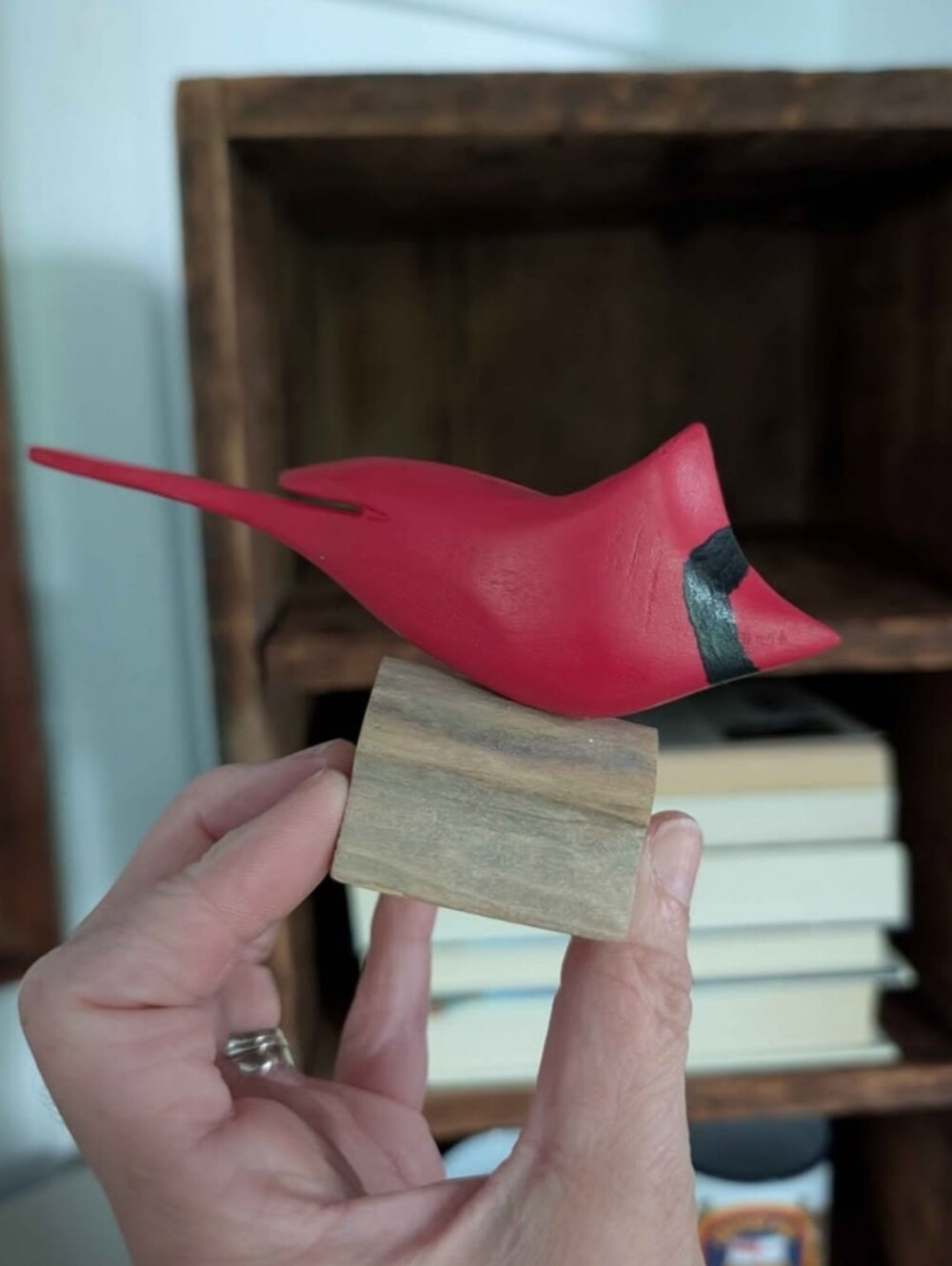 Vintage Hand Carved Wooden Red Cardinal From Maine Signed By Artist